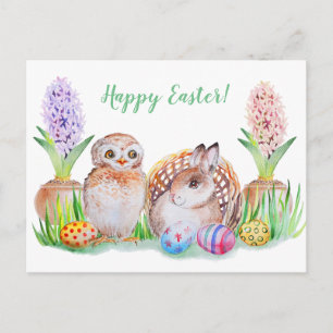 Cartes Pour Fêtes Annuelles Chouette de Pâques et art lapin