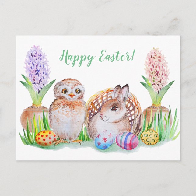Cartes Pour Fêtes Annuelles Chouette de Pâques et art lapin (Devant)