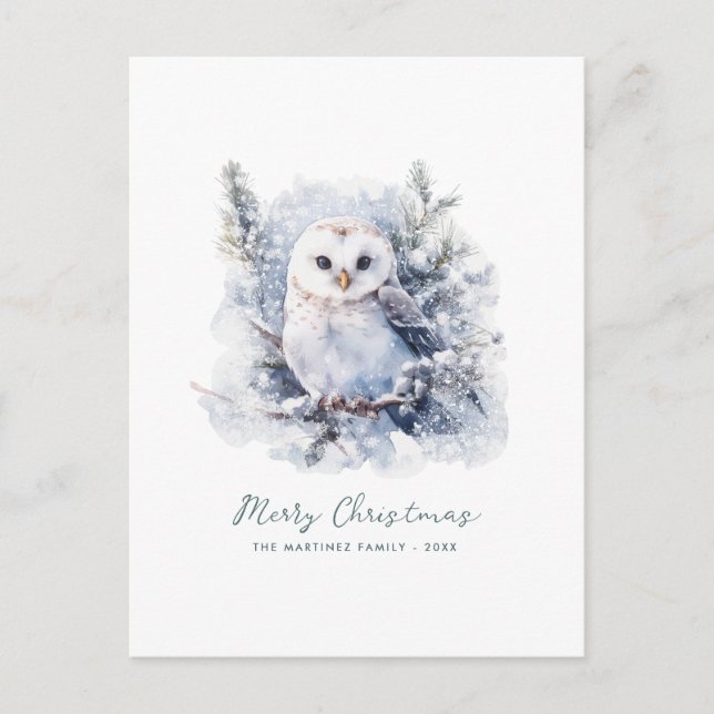 Cartes Pour Fêtes Annuelles Chouette des pins des bois Joyeux Noël (Devant)