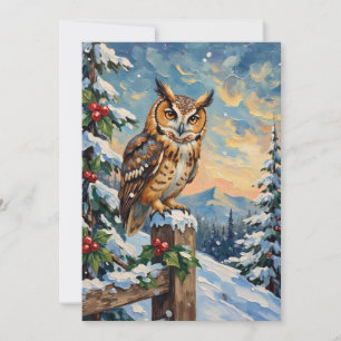 Cartes Pour Fêtes Annuelles Chouette effraie vintage sur clôture gelée Noël