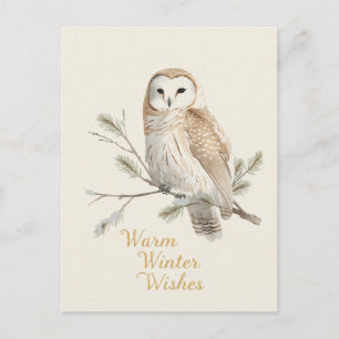 Cartes Pour Fêtes Annuelles Chouette effraie Vœux chaleureux d'hiver Aquarelle