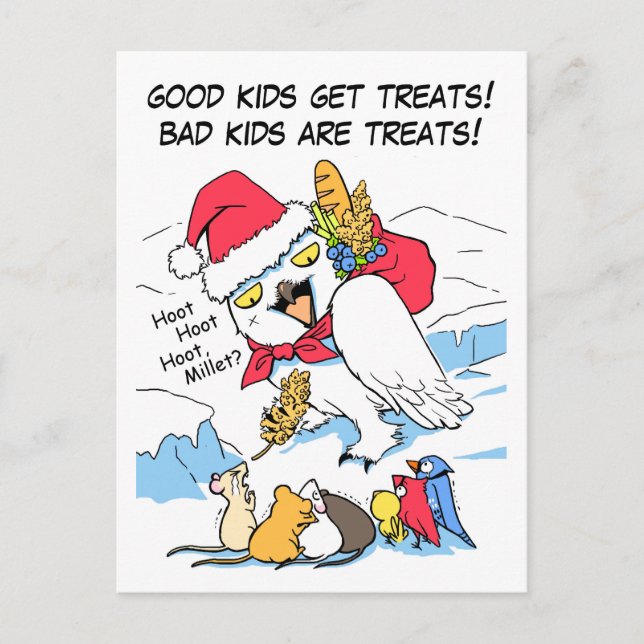 Cartes Pour Fêtes Annuelles Chouette enneigée amusante père Noël mème (Devant)