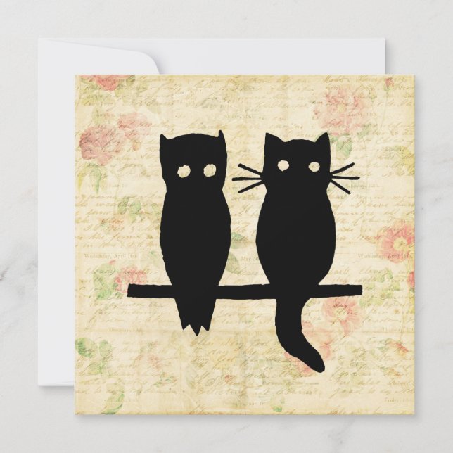 Cartes Pour Fêtes Annuelles Chouette et chat (Devant)