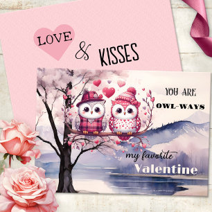 Cartes Pour Fêtes Annuelles Chouette mignonne Coeur rose Saint-Valentin