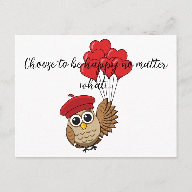 Cartes Pour Fêtes Annuelles Chouette mignonne volant avec des ballons de coeur (Devant)