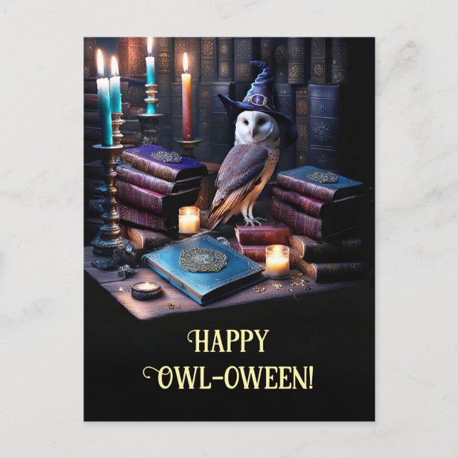 Cartes Pour Fêtes Annuelles Chouette mystique Livres magiques Happy Halloween (Devant)