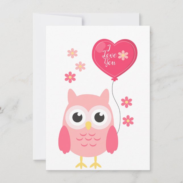 Cartes Pour Fêtes Annuelles Chouette Valentines Rose Mignonne Je T'Aime (Devant)