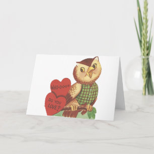 Cartes Pour Fêtes Annuelles Chouette vintage "Qui aimez-vous ?" Valentine
