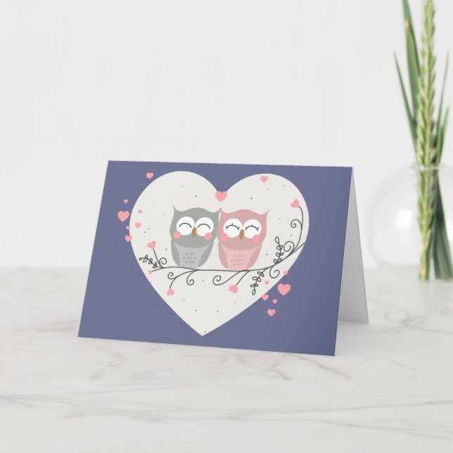 Cartes Pour Fêtes Annuelles Chouettes amoureuses (Devant)