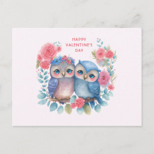 Cartes Pour Fêtes Annuelles Chouettes amoureuses assis sur une branche d'arbre