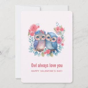 Cartes Pour Fêtes Annuelles Chouettes amoureuses assis sur une branche d'arbre