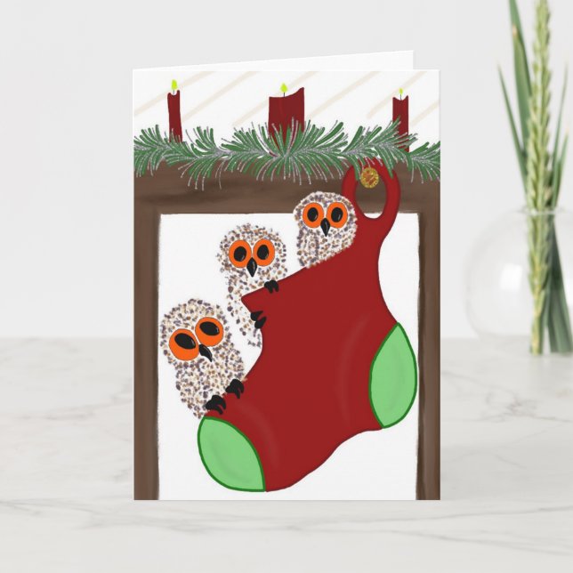 Cartes Pour Fêtes Annuelles Chouettes Dans Votre Stocking (Devant)