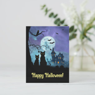 Cartes Pour Fêtes Annuelles Chouettes de chats noirs mignons d'Halloween