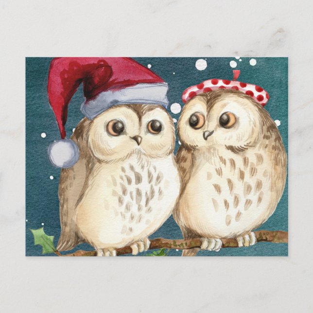 Cartes Pour Fêtes Annuelles Chouettes de Noël (Devant)
