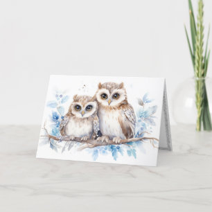 Cartes Pour Fêtes Annuelles Chouettes de Noël à l'aquarelle sur une branche
