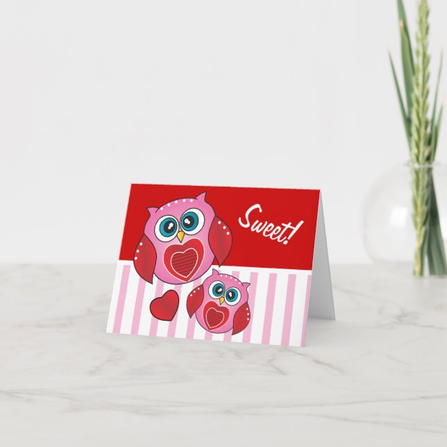 Cartes Pour Fêtes Annuelles Chouettes roses et rouges - Saint-Valentin (Devant)