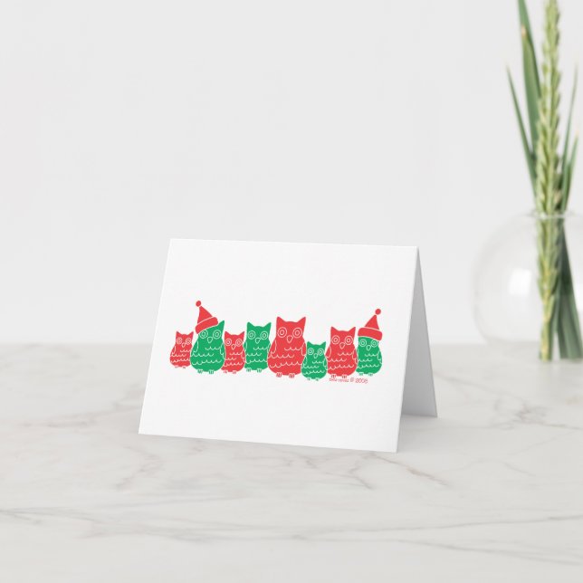 Cartes Pour Fêtes Annuelles Chouettes rouges et vertes (Devant)