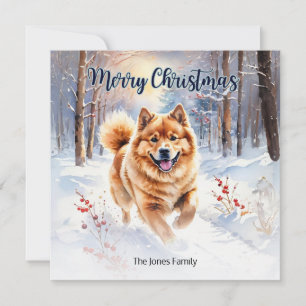 Cartes Pour Fêtes Annuelles Chow Chow Chien En Aquarelle De Neige Joyeux Noël