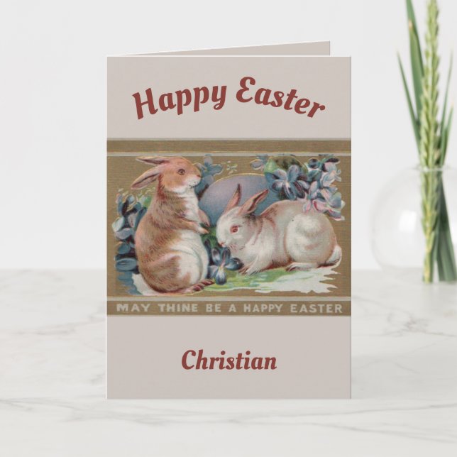 Cartes Pour Fêtes Annuelles CHRÉTIEN ~ IMAGE DE PÂQUES ~ 2 lapins doux ~ (Devant)