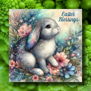 Cartes Pour Fêtes Annuelles Chrétien Pâques Bénédiction Bunny Fleurs d'aquarel