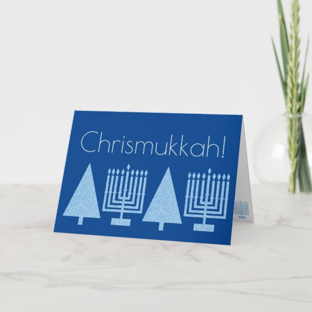 Cartes Pour Fêtes Annuelles Chrismukkah Light Blue Holiday Ajouter Votre Photo (Devant)