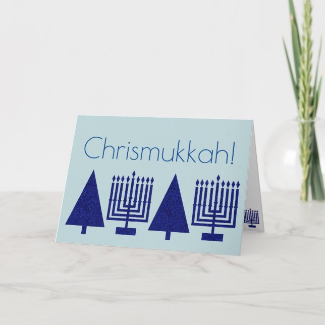 Cartes Pour Fêtes Annuelles Chrismukkah Navy Blue Holiday Ajouter Votre Photo (Devant)