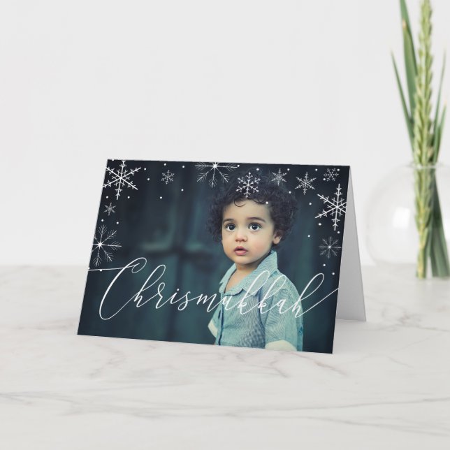 Cartes Pour Fêtes Annuelles Chrismukkah Snowflakes et Typographie Photo (Devant)