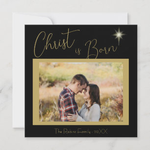 Cartes Pour Fêtes Annuelles Christ est né Écriture Noir Or Star de Noël