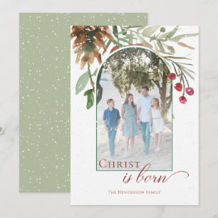 Cartes Pour Fêtes Annuelles Christ est né Religieux Noël Vert Photo