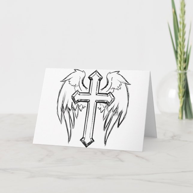 Cartes Pour Fêtes Annuelles Christ traverse avec des ailes (Devant)