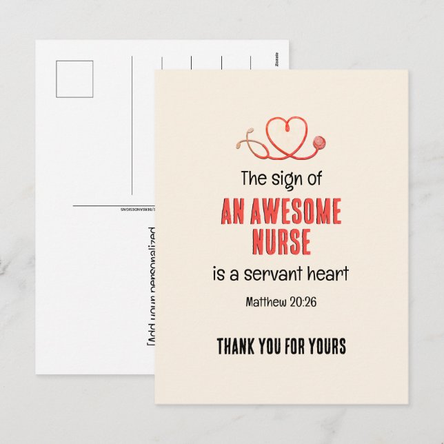 Cartes Pour Fêtes Annuelles Christian AWESOME SERVANT DES INFIRMIÈRES Merci DU (Devant / Derrière)