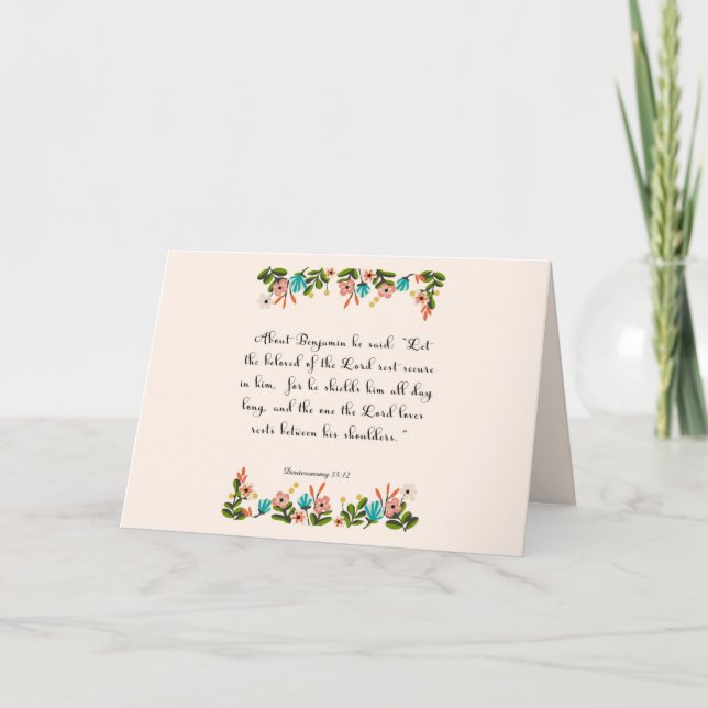 Cartes Pour Fêtes Annuelles Christian Citation Art - Deutéronome 33:12 (Devant)