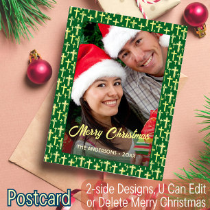 Cartes Pour Fêtes Annuelles Christian Cross Elegant Script Photo Noël