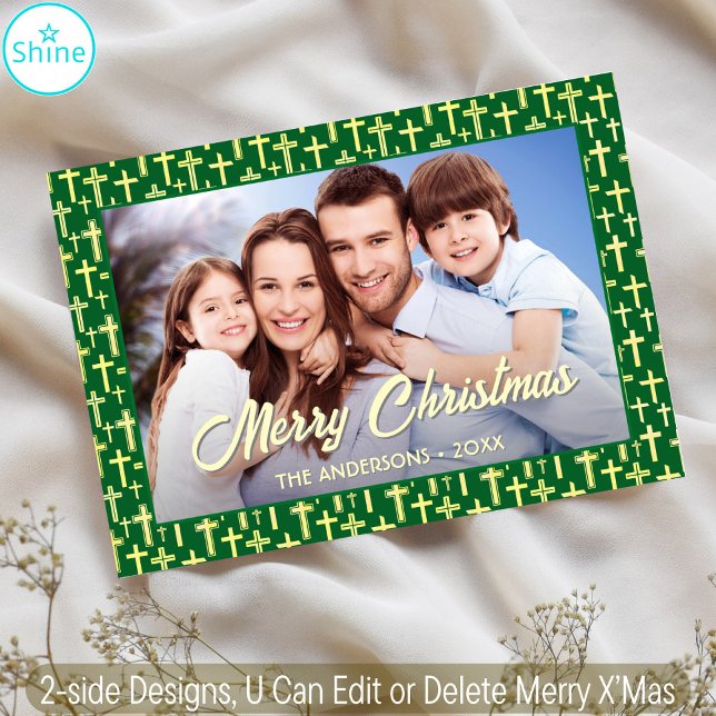 Cartes Pour Fêtes Annuelles Christian Cross Elegant Script Photo Noël (Créateur téléchargé)
