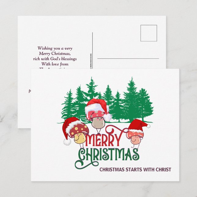 Cartes Pour Fêtes Annuelles Christian MERRY CHRISTMAS MUSHROOMS (Devant / Derrière)