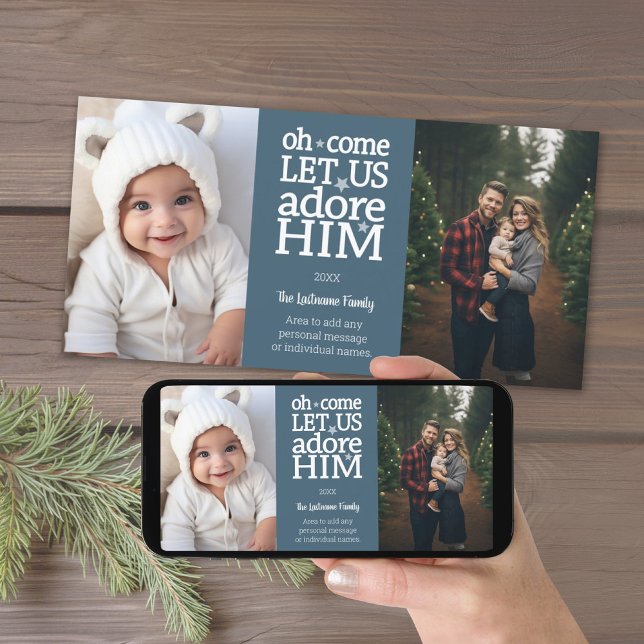 Cartes Pour Fêtes Annuelles Christian Photo Christmas - points bleu pastel (Photo card with 2 photos and a Christmas Greeting)