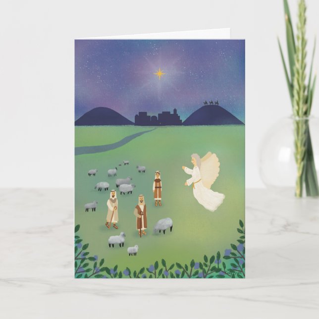 Cartes Pour Fêtes Annuelles Christian Religieux Noël Luc 2 Bergers (Devant)