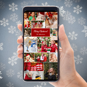 Cartes Pour Fêtes Annuelles Christmas 14 Photo Collage Red Digital E-mail