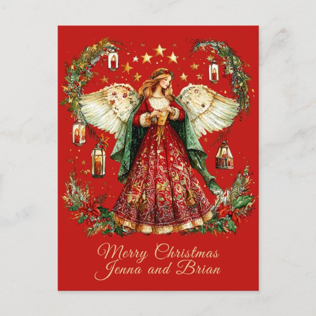 Cartes Pour Fêtes Annuelles Christmas Angel personalized Holiday Postcard (Devant)