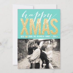Cartes Pour Fêtes Annuelles Christmas Aqua Gold Parties scintillant Photo Appa