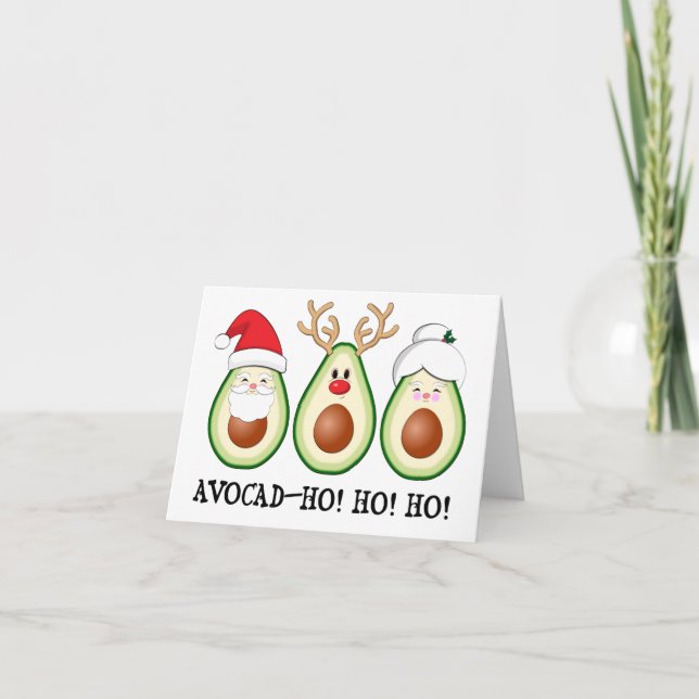 Cartes Pour Fêtes Annuelles Christmas Avocado Père Noël, Rudolph, & Mrs Claus (Devant)