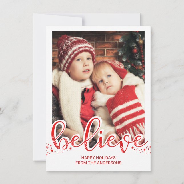 Cartes Pour Fêtes Annuelles Christmas Believe Whimsical Hand Script photo (Devant)