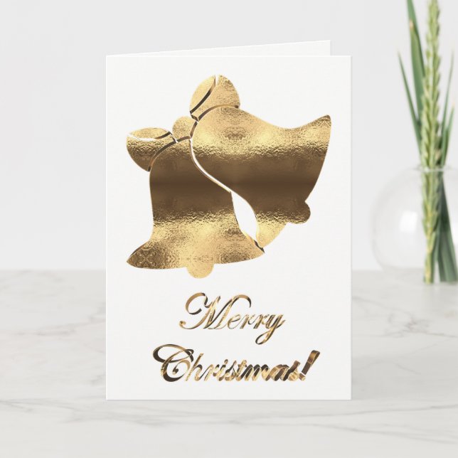 Cartes Pour Fêtes Annuelles Christmas Bells Or Blanc Élégant Joyeux Noël (Devant)