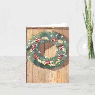 Cartes Pour Fêtes Annuelles Christmas Berry Wreath Aquarelle Joyeux rustique