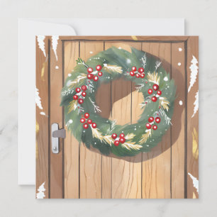 Cartes Pour Fêtes Annuelles Christmas Berry Wreath Aquarelle Joyeux rustique