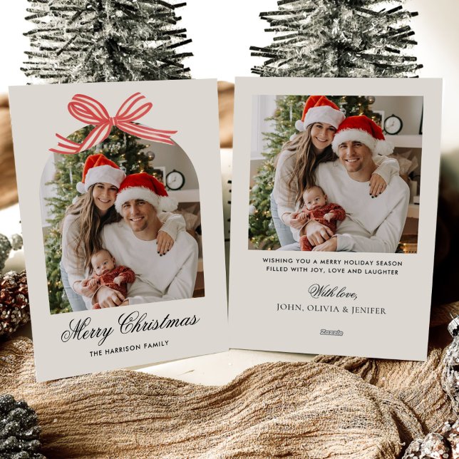 Cartes Pour Fêtes Annuelles Christmas Boho Red Bow Ribbon 2 Photo (Créateur téléchargé)