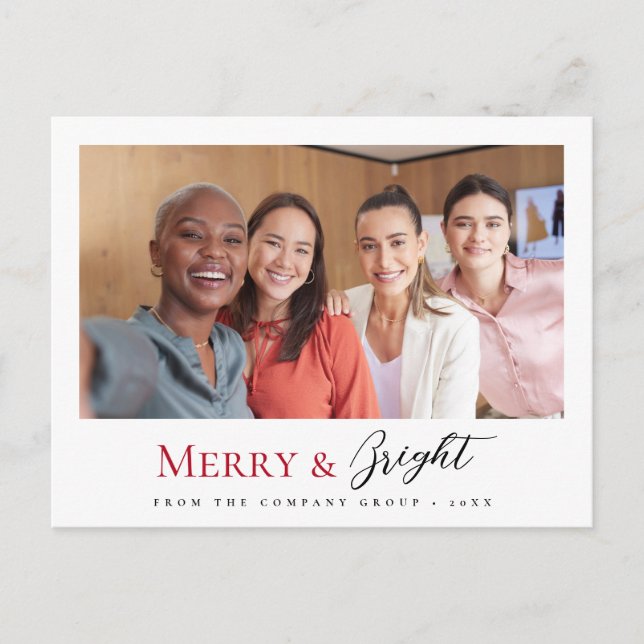 Cartes Pour Fêtes Annuelles Christmas Business Team Photo Joyeux et lumineux (Devant)