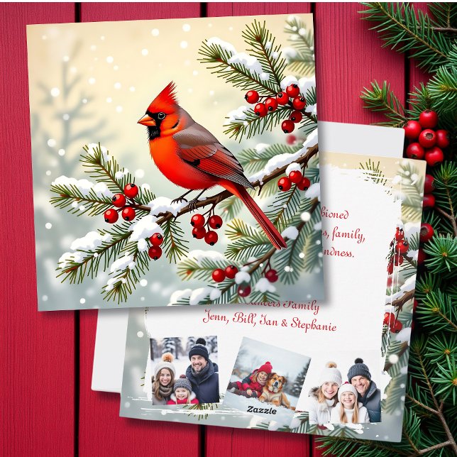 Cartes Pour Fêtes Annuelles Christmas Cardinal on Pine Personalized  Photo (Créateur téléchargé)