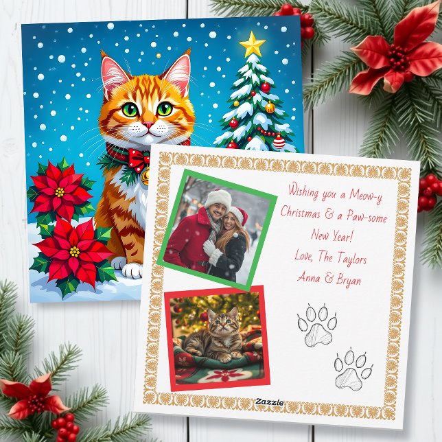 Cartes Pour Fêtes Annuelles Christmas Cat and Two Photo Template Holiday (Créateur téléchargé)