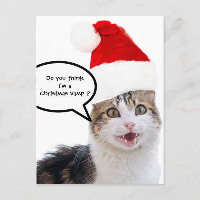 CARTES POUR FÊTES ANNUELLES CHRISTMAS CHAT AVEC CASQUETTE SANTA CLAUS (Devant)